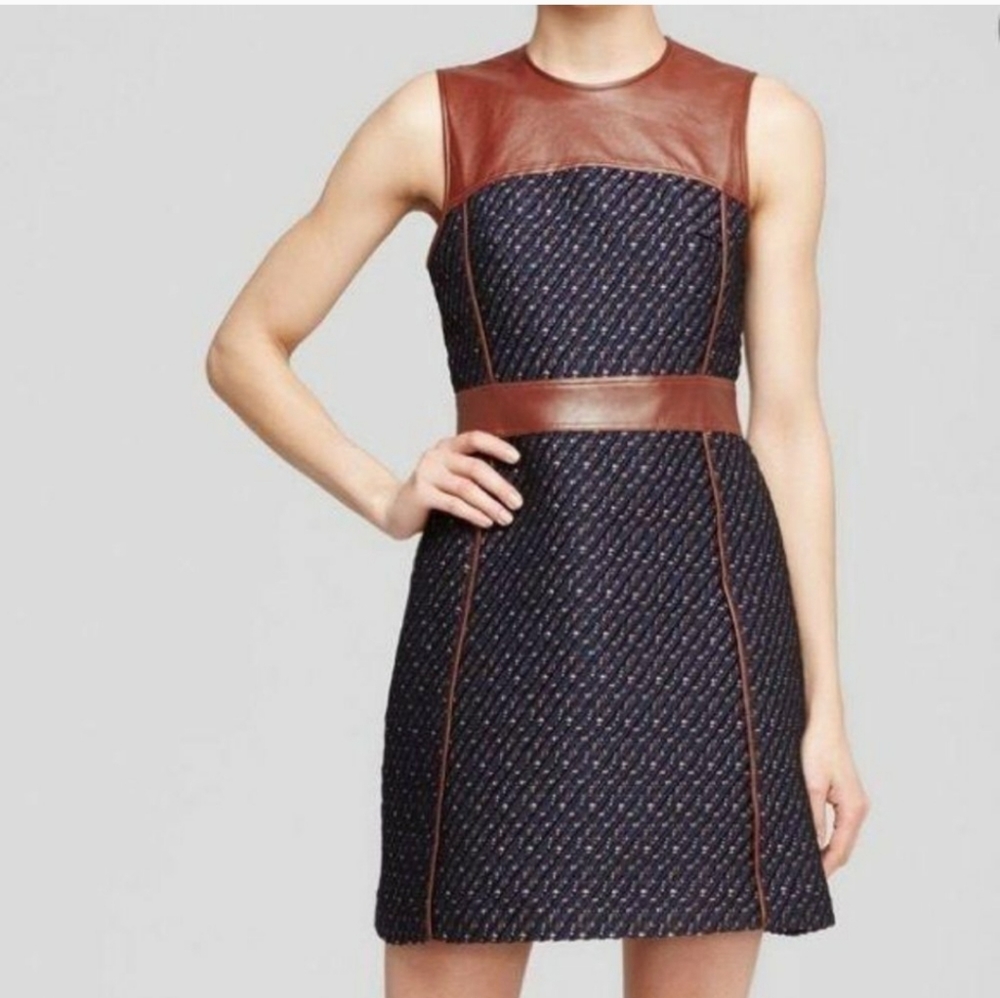 Theory Calvino Lambskin Leather Tweed Dress Sz 2